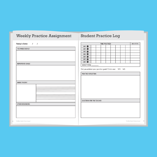Music Student's Practice Journal two-page spread