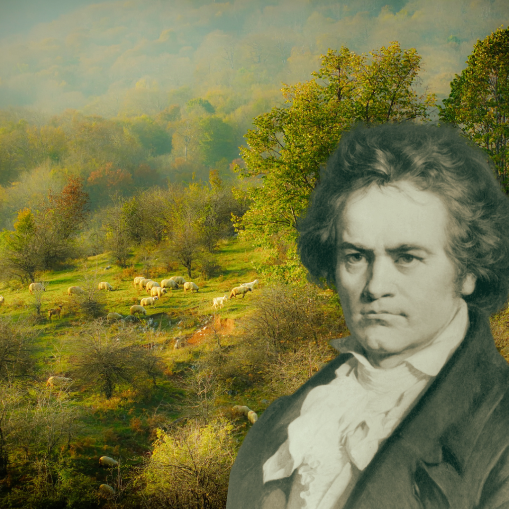 Beethoven on top of a pastoral scene